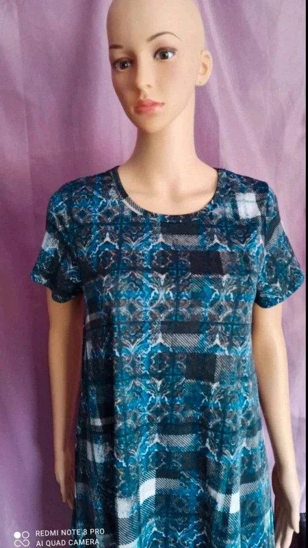 LuLaRoe women's dress Size S blue graphic print short sleeves flowy – photo 6